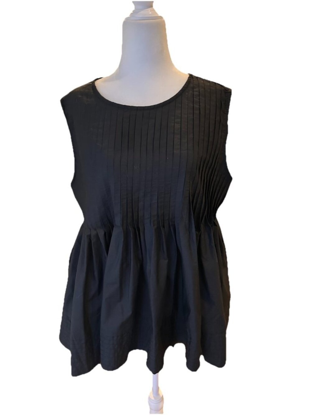 Commense Women's Sleeveless Black Peplum Pleated XL Blouse